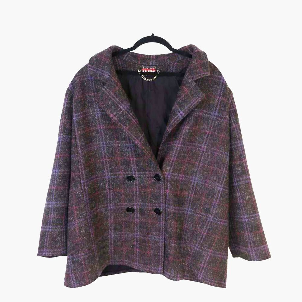 Vintage NYG New York Girl Plaid Peacoat Womens Large Wool Blend USA Made Jacket